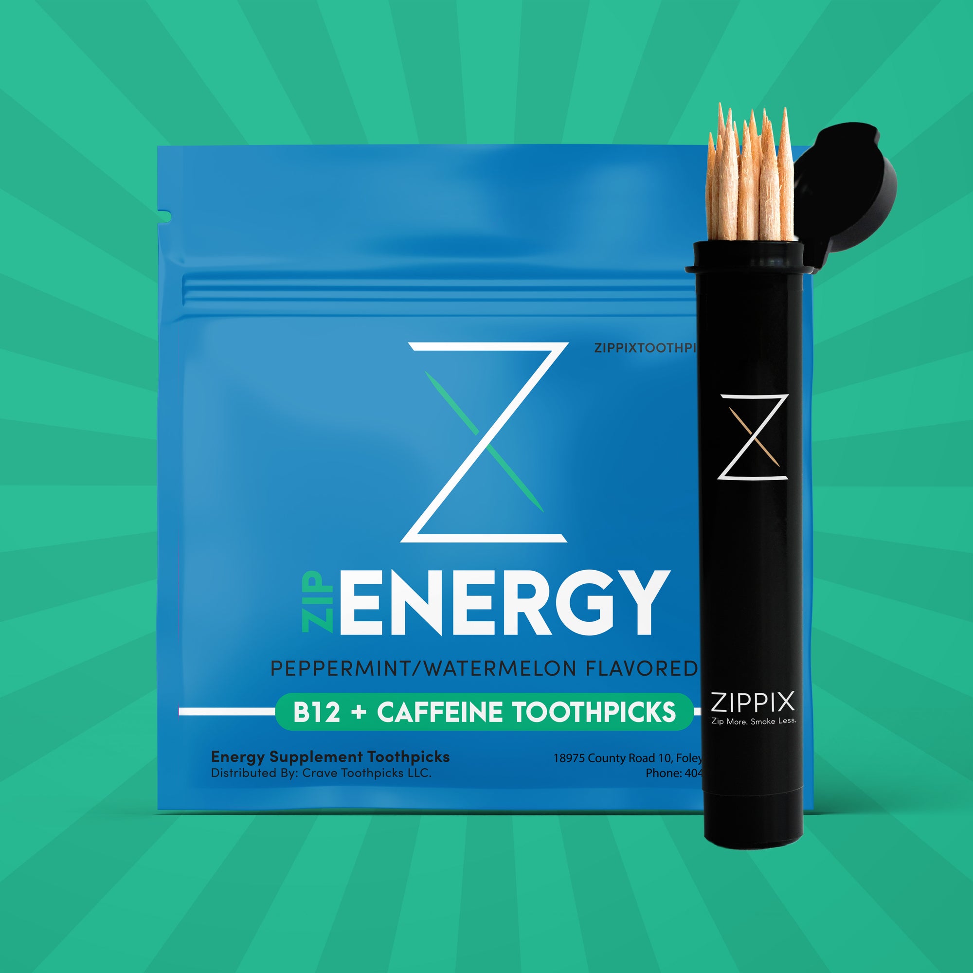 Peppermint/Watermelon ZipEnergy® B12 + 30mg Caffeine Toothpicks