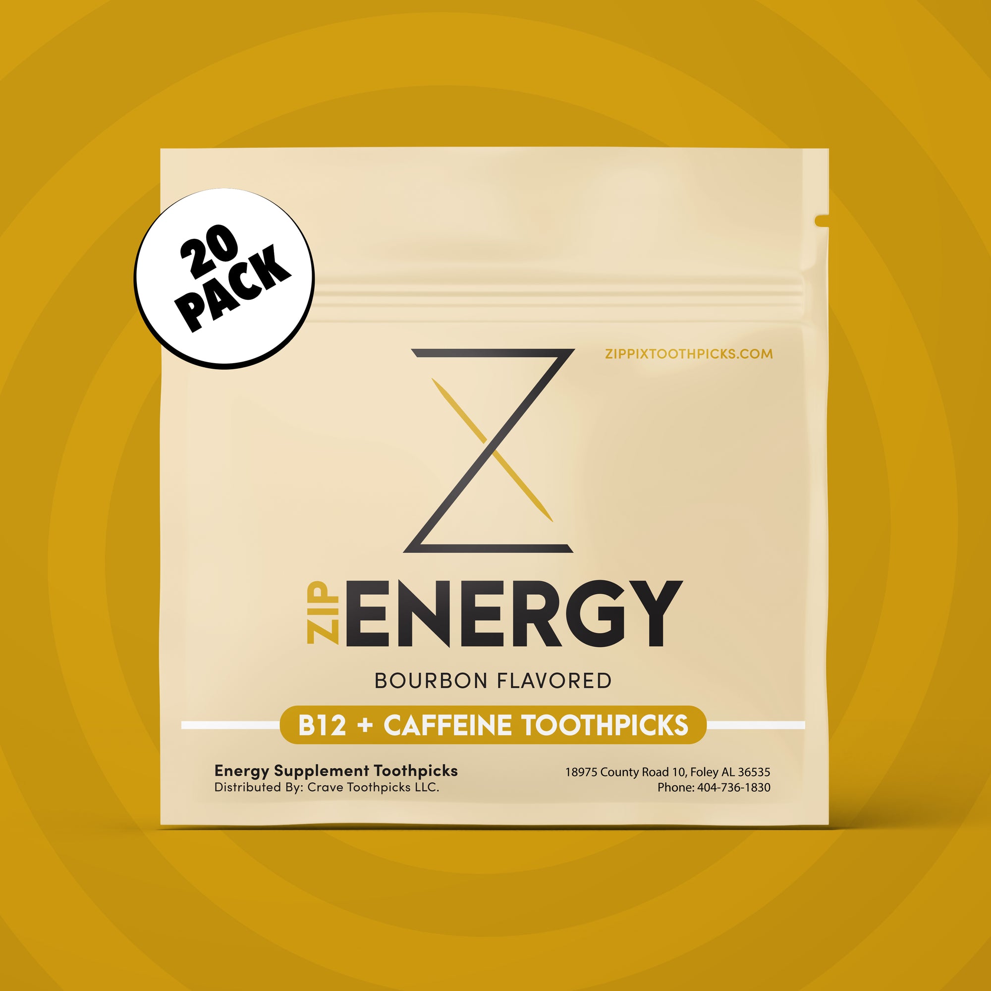 20 Count Bourbon ZipEnergy® B12 + 30mg Caffeine Toothpicks