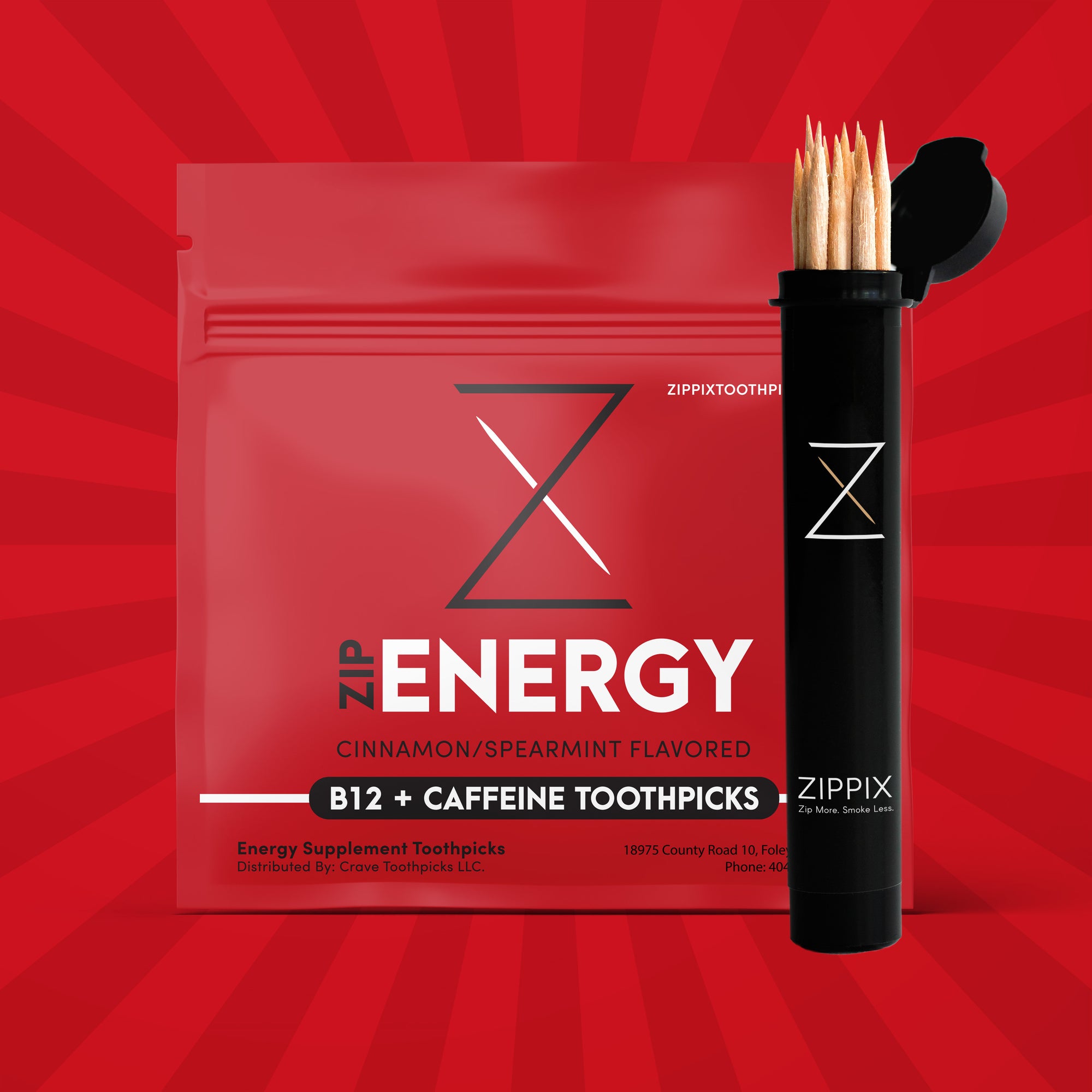 Cinnamon ZipEnergy® B12 + 30mg Caffeine Toothpicks