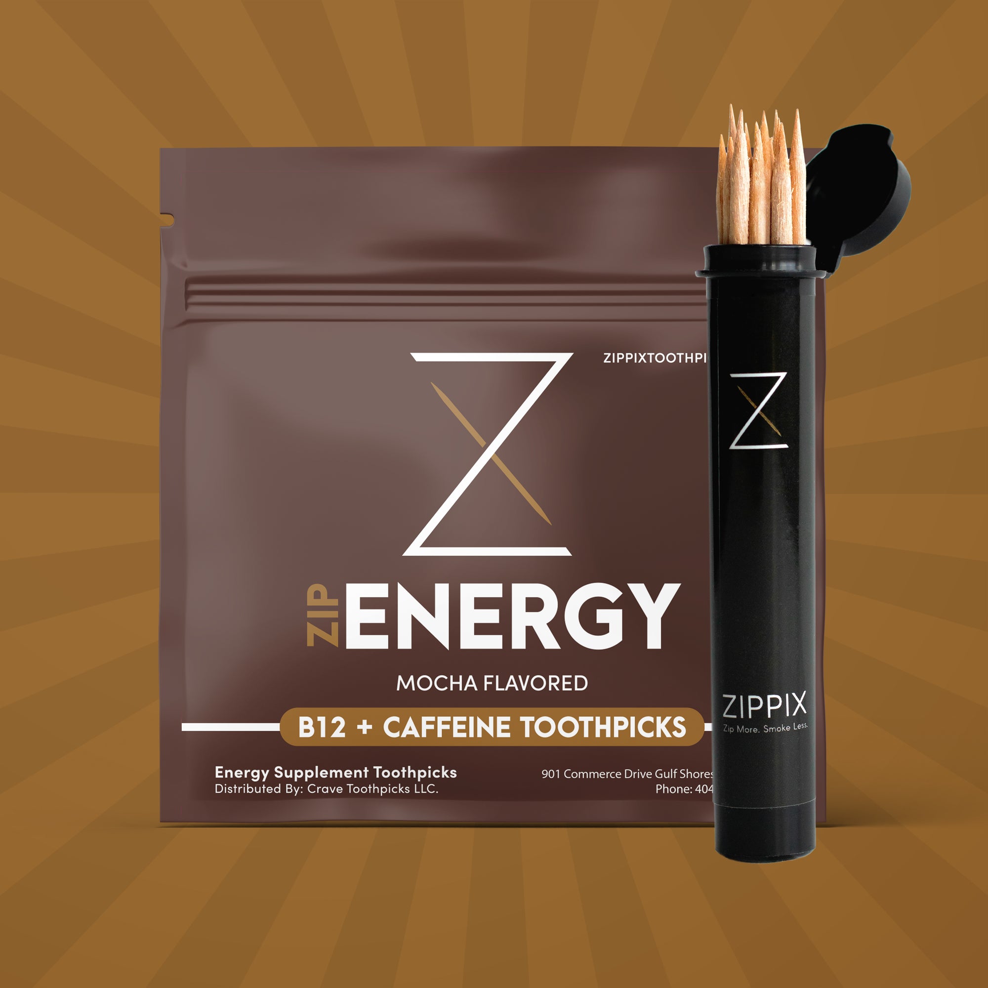 Mocha ZipEnergy® B12 + 30mg Caffeine Toothpicks
