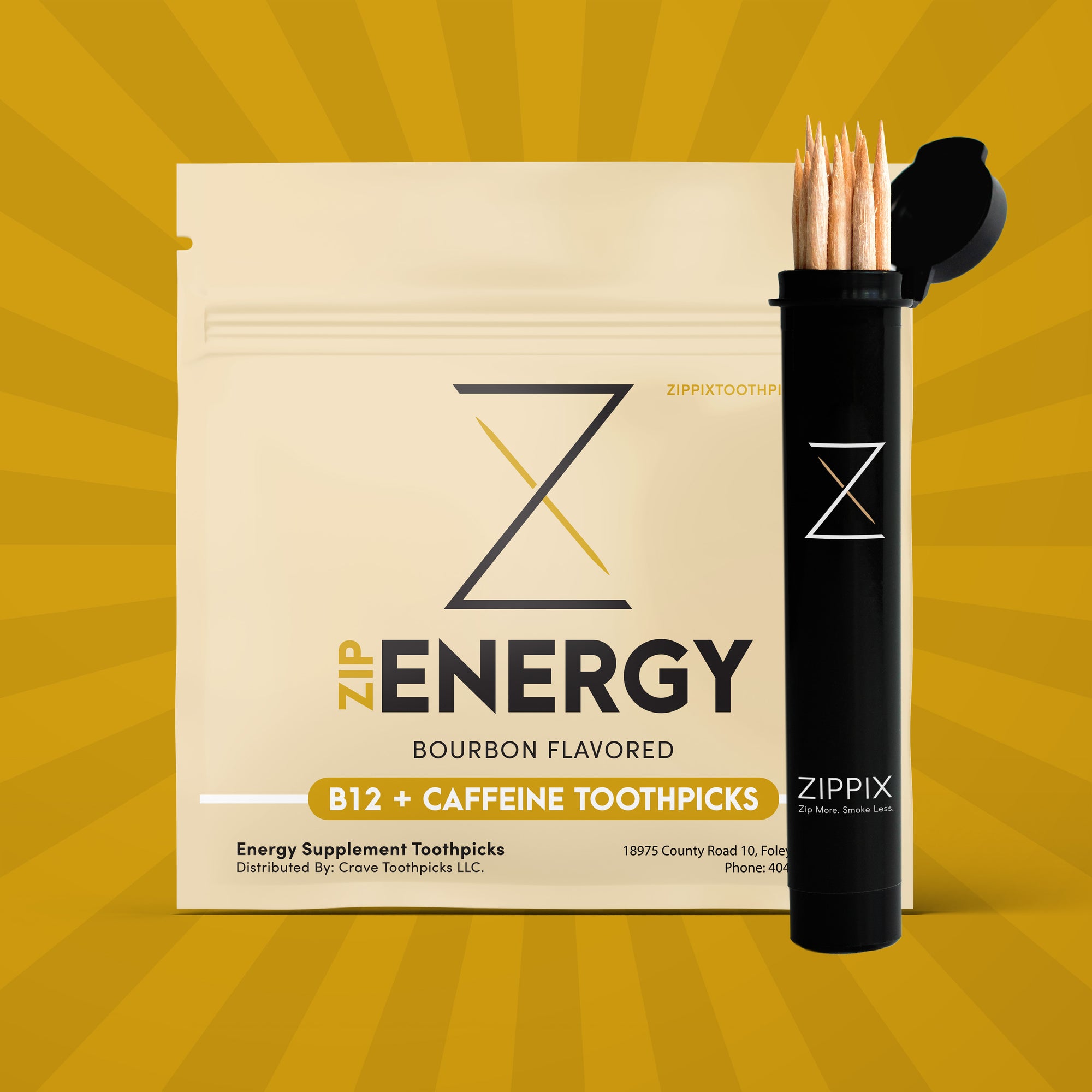Bourbon Flavored ZipEnergy® B12 + 30mg Caffeine Toothpicks