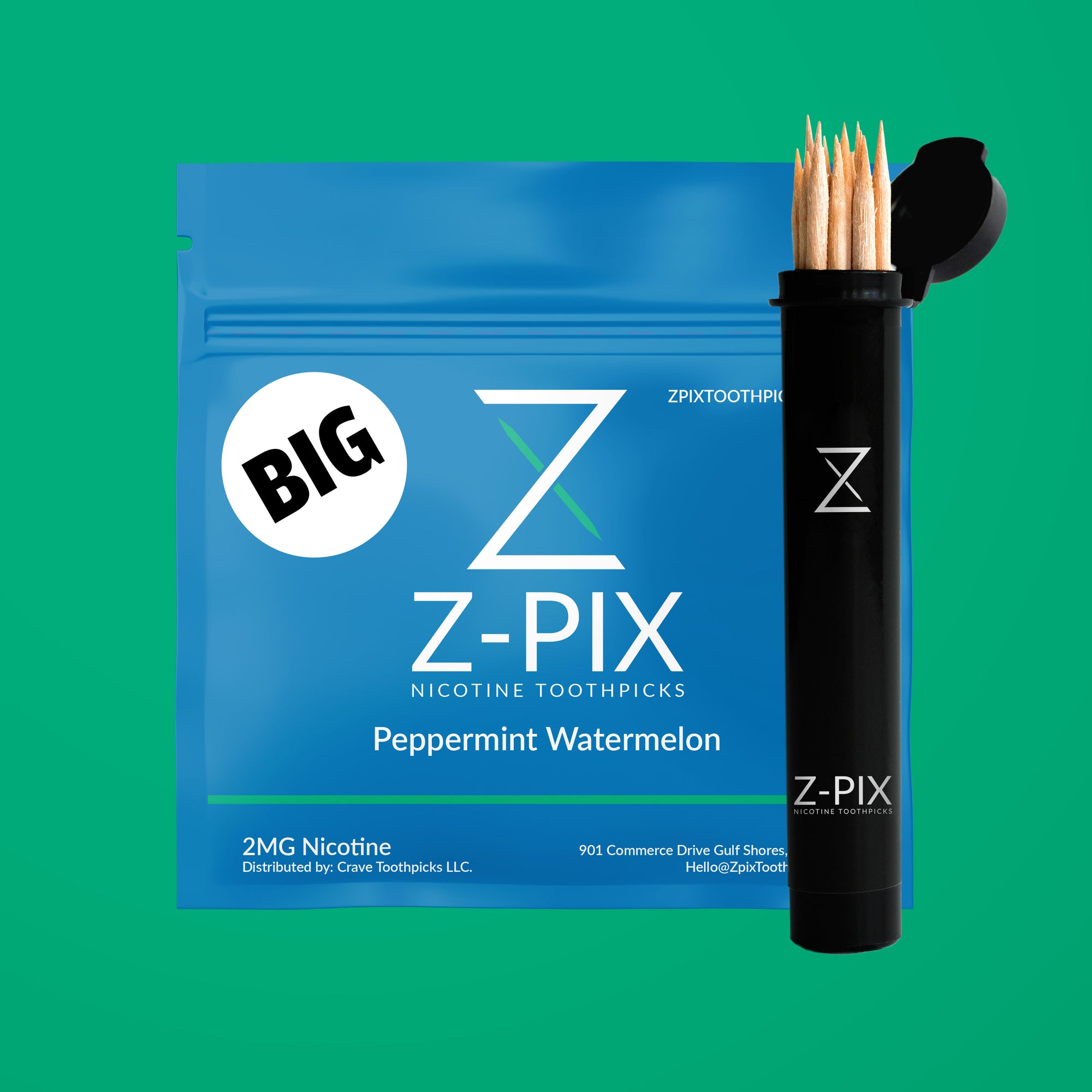BIG Z-Pix™ Peppermint Watermelon nicotine toothpicks – blue pouch