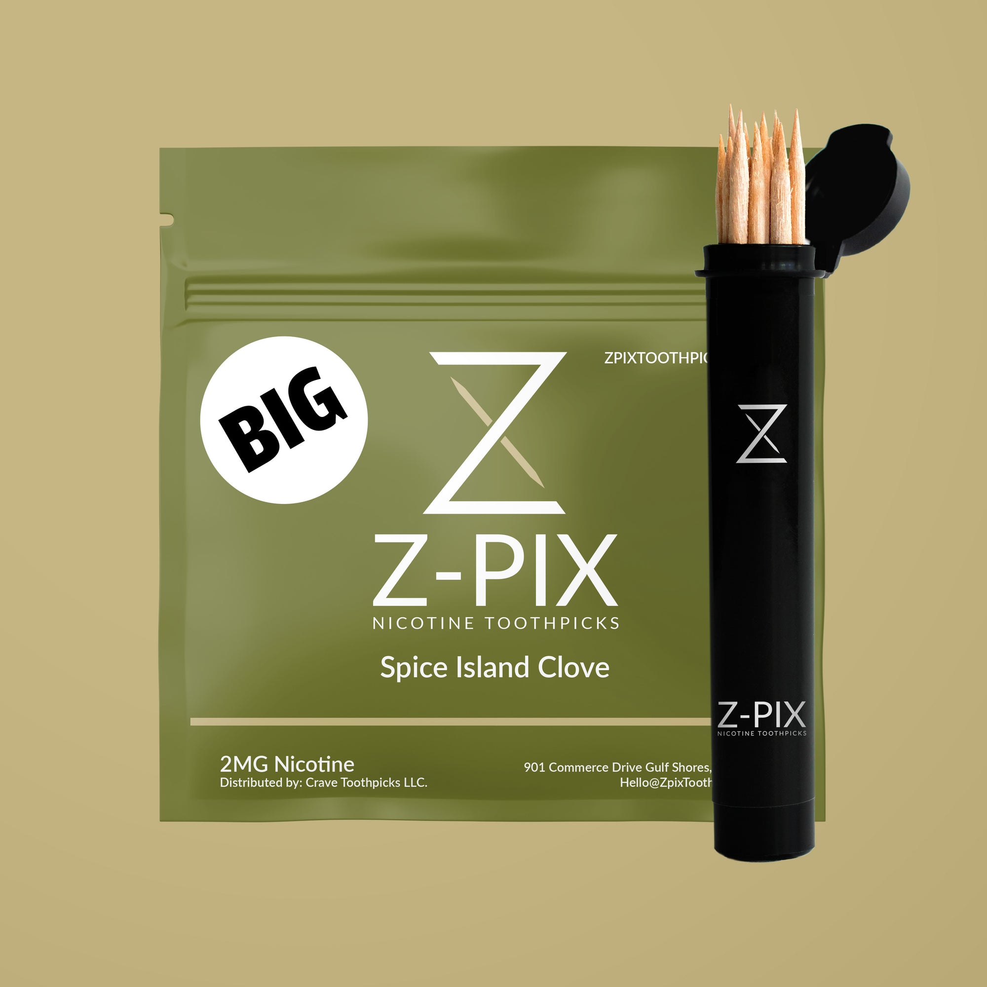 BIG Z-Pix™ Clove nicotine toothpicks – pouch with black carry tube