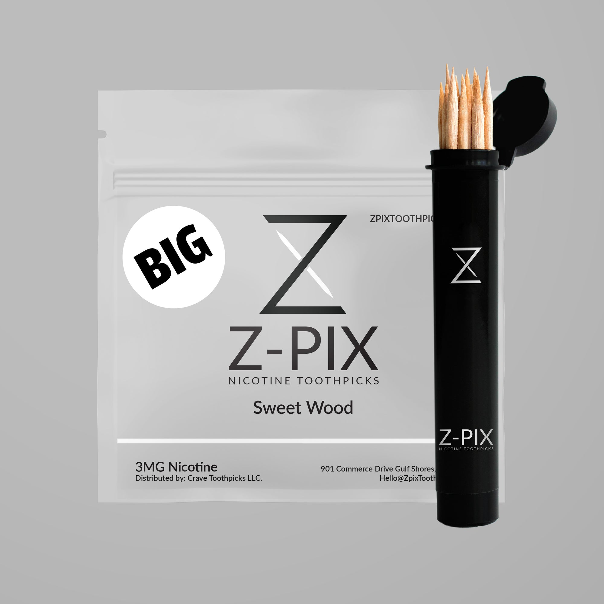 BIG Z-Pix™ Sweet Wood nicotine toothpicks – pouch with black carry tube
