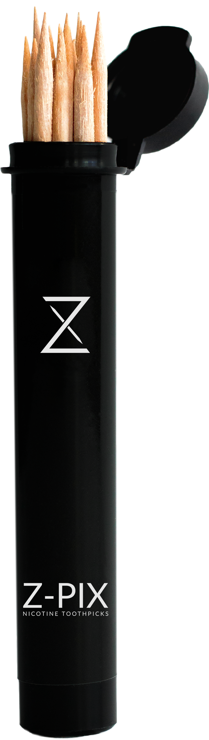 Z-Pix Standard Carry Tube with the lid open, showing the wooden toothpicks and white Z logo on a white background.